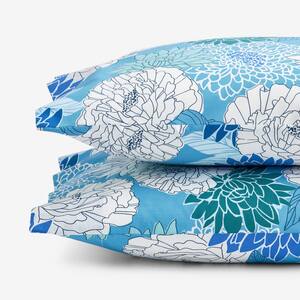 Company Cotton Dahlia Floral Blue Multi Cotton Standard Pillowcases (Set of 2)