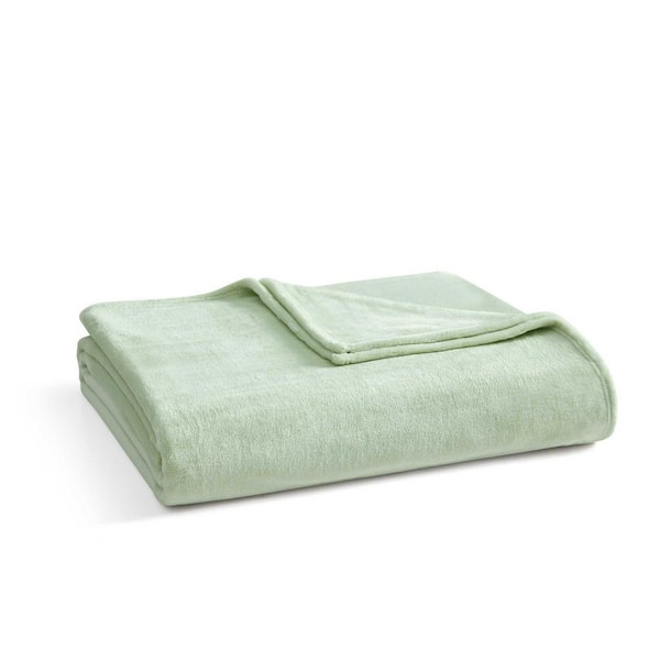 The Bedford Collection 1-Piece Light Sage Green Plush Fleece Full/Queen Blanket