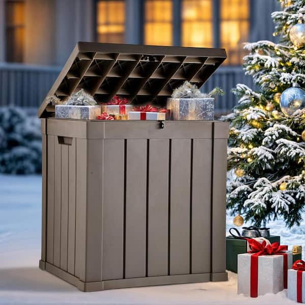 50 Gal. Deck Box, Outdoor Resin Storage Bench Toy Box, Patio Pool Furniture Cushion Storage Waterproof, Taupe