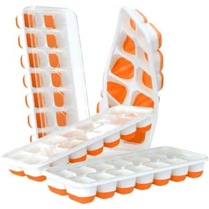 4-Pack Silicon Ice Cube Trays with Spill Resistant and Removable Lid, LFGB Certified and BPA Free in Orange
