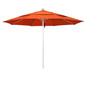 11 ft. Silver Aluminum Commercial Market Patio Umbrella with Fiberglass Ribs and Pulley Lift in Melon Sunbrella