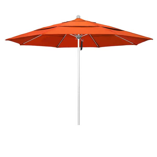 California Umbrella 11 ft. Silver Aluminum Commercial Market Patio Umbrella with Fiberglass Ribs and Pulley Lift in Melon Sunbrella