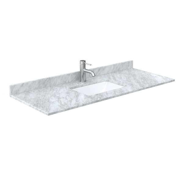 Wyndham Collection 54 in. W x 22 in. D Marble White Rectangular Single Sink Bathroom Vanity Top in White Carrara