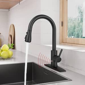 Touchless Single Handle Pull-Down Sprayer Kitchen Faucet with Deckplate and Flexible hose in Matte Black