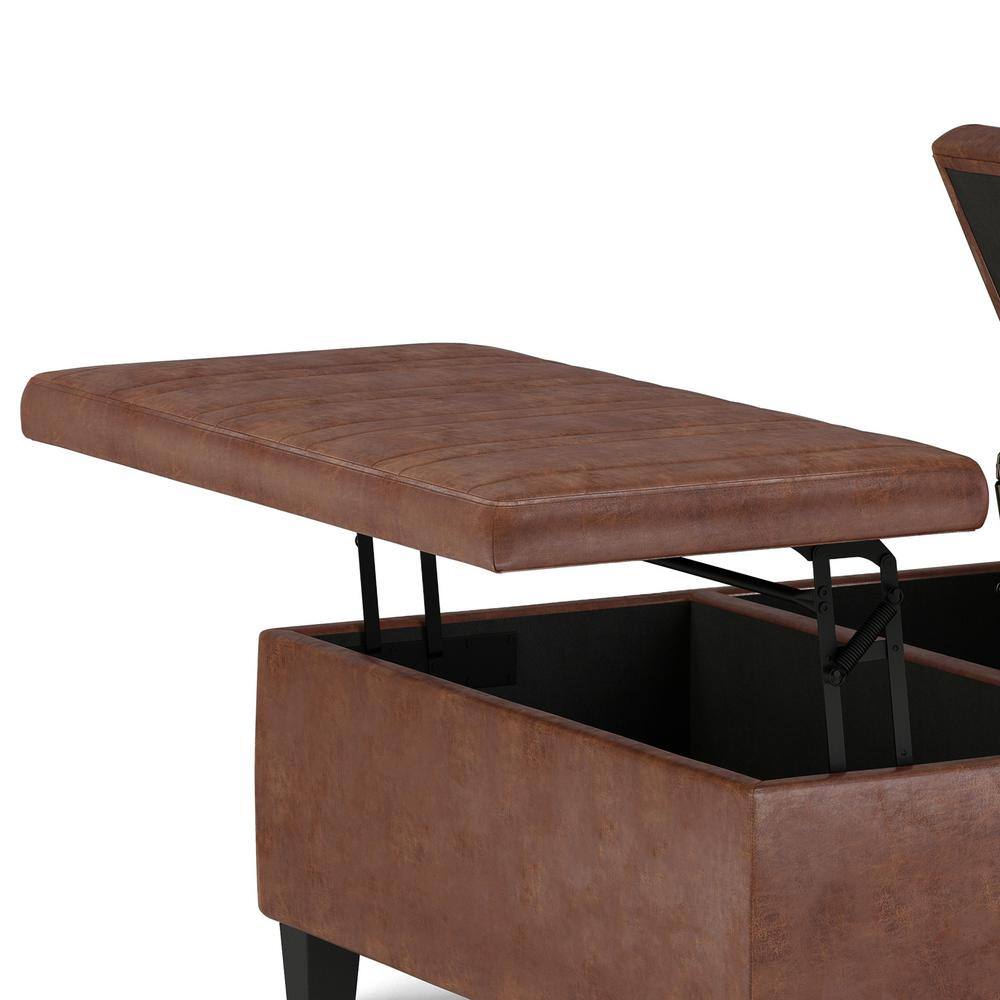 Ellis Distressed Saddle Brown Faux Leather Coffee Table Storage Ottoman