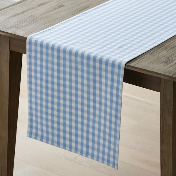 The Company Store Yarn Dyed Gingham Tabletop 16 in. W x 108 in. L Blue Geometric Cotton Table Runner