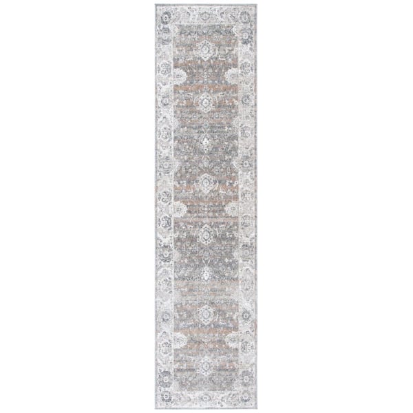 Webster 3 ft. x 10 ft. Gray/Beige Border Distressed Ornate Runner Rug