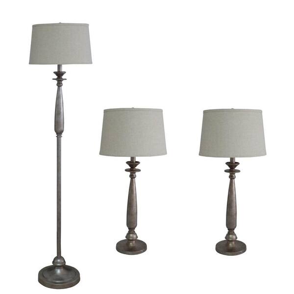 Fangio Lighting #1358 28.5 in. 3-Piece Antique Silver Metal and Resin Lamp Set