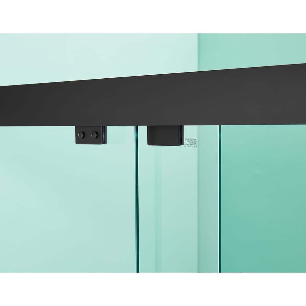 60" Matte Black Semi-Frameless Sliding Shower Door with Clear Glass