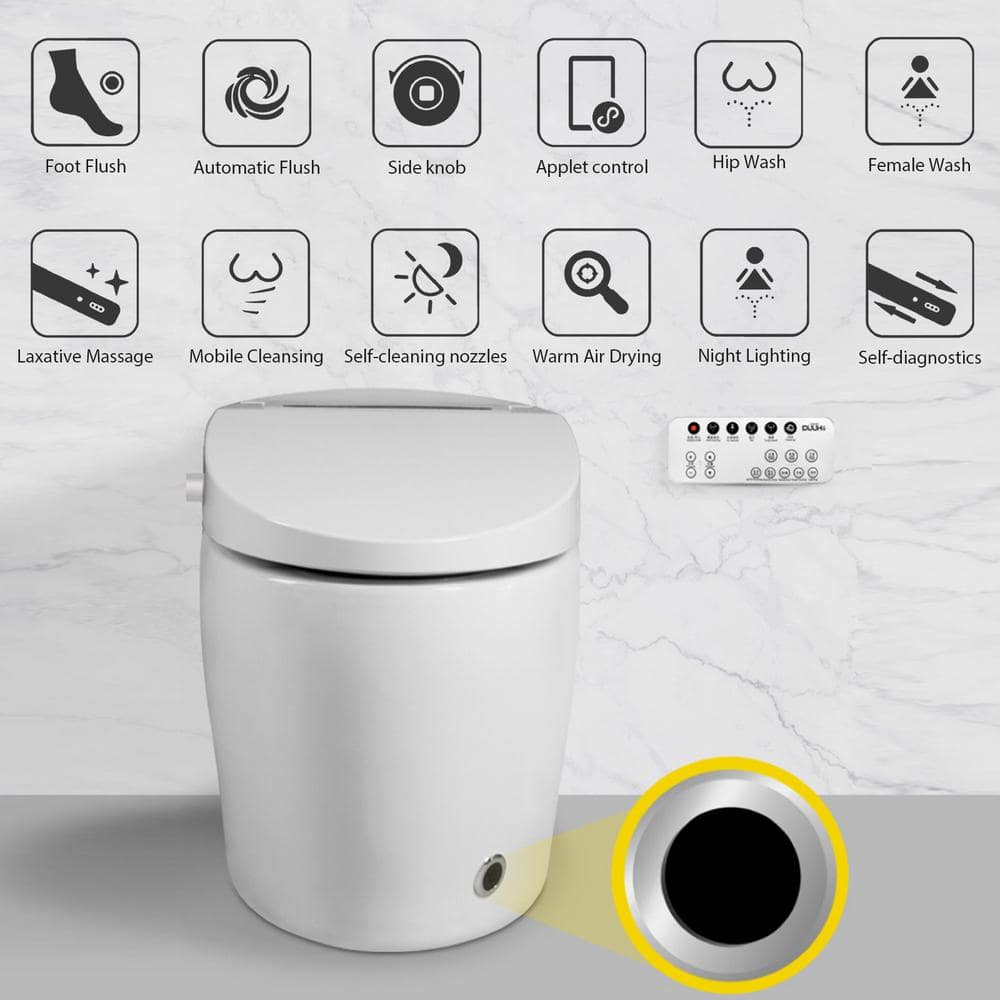 White Elongated Smart Toilet with Heated Bidet Seat and Remote