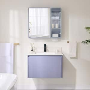 30 in.W x 22 in.D x 20 in.H Single Sink Solid Wood Floating Bath Vanity with White Quartz Top Medicine Cabinet,Lavender