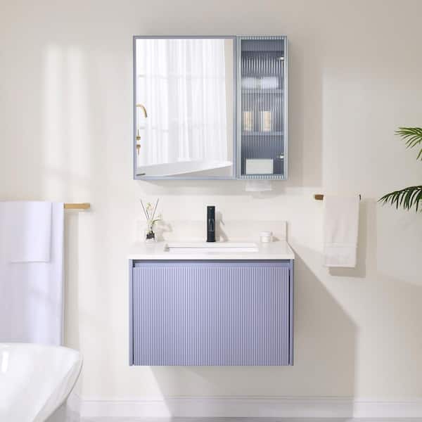 ANGELES HOME 30 in.W x 22 in.D x 20 in.H Single Sink Solid Wood Floating Bath Vanity with White Quartz Top Medicine Cabinet,Lavender