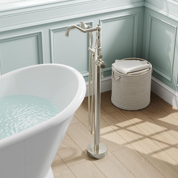 1-Handle Freestanding Claw Foot Tub Faucet with Hand Shower in Brushed Nickel