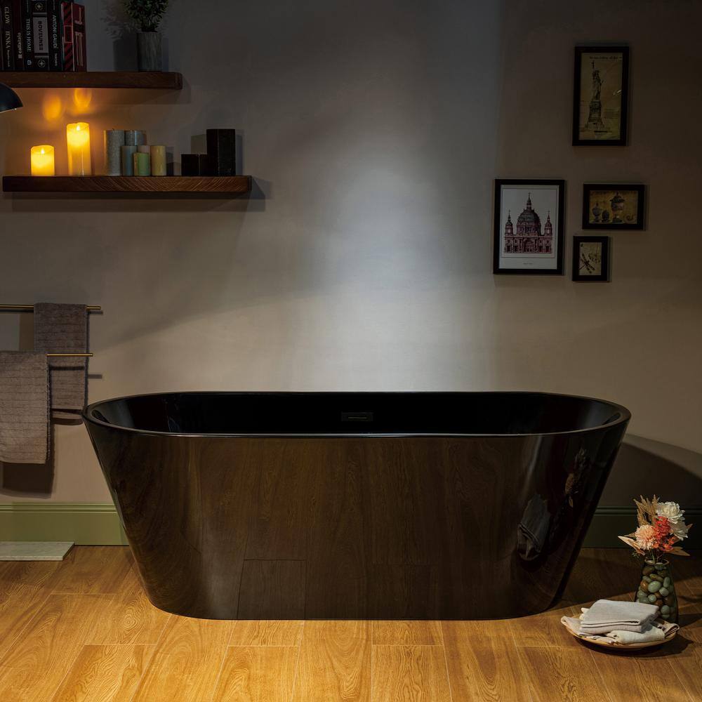 67'' Glossy Black Acrylic Freestanding Soaking Bathtub
