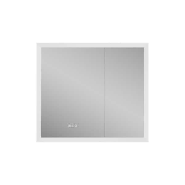36.1 in. W x 32 in. H Rectangular Dimmable LED Light Anti-fog Aluminum Medicine Cabinet with Mirror