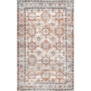Finley Machine Washable Vintage Distressed Beige 2 ft. x 3 ft. Accent Rug