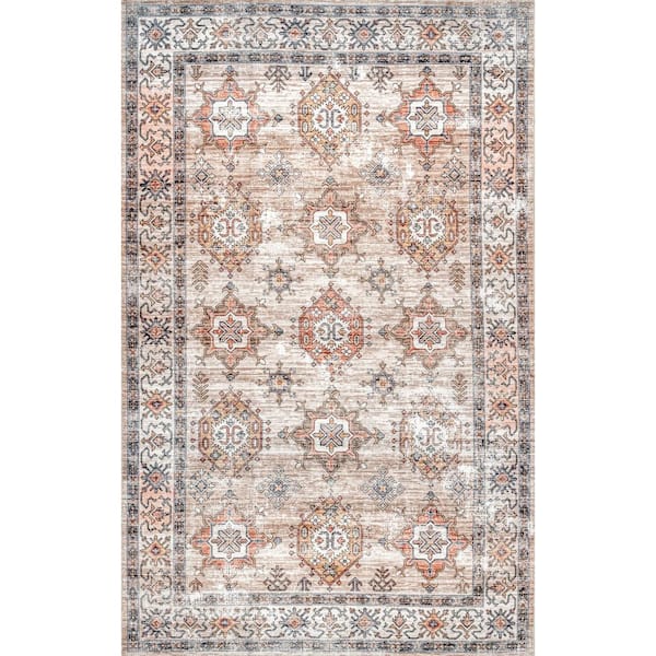 nuLOOM Finley Machine Washable Vintage Distressed Beige Doormat 2 ft. x 3 ft.  Accent Rug