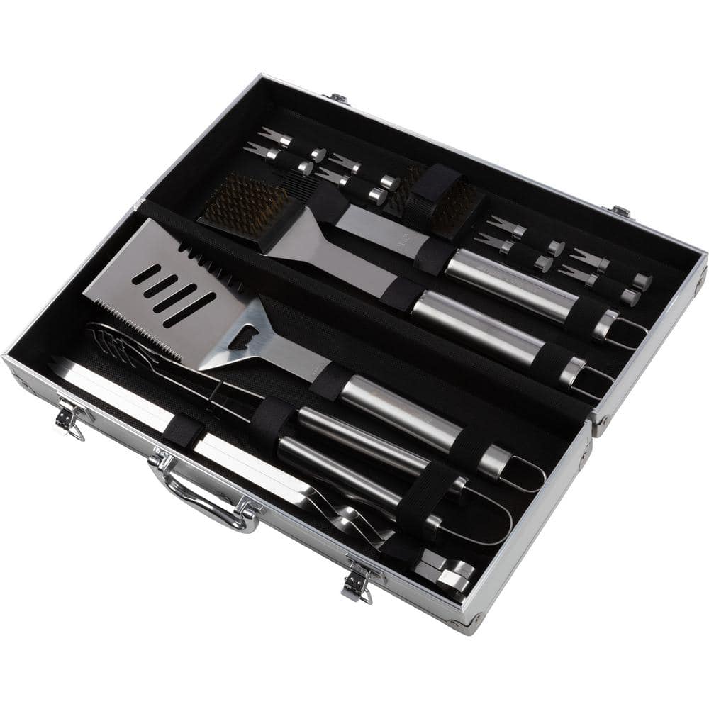 16-Piece Stainless Steel BBQ Grill Tool Set with Aluminum Case