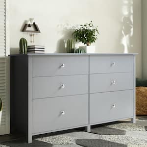 Grey 6-Drawer Chest of Drawers Long Storage Dresser with 2-Oversized Drawers (56 in. W x 32.4 in. H)