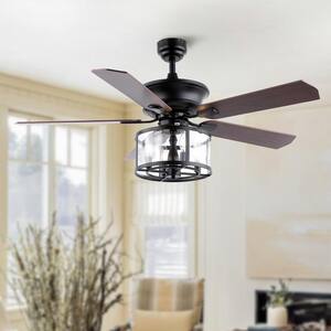 Braxton 52 in. 4-Light Black Farmhouse Industrial Iron Drum Shade LED Ceiling Fan with Remote