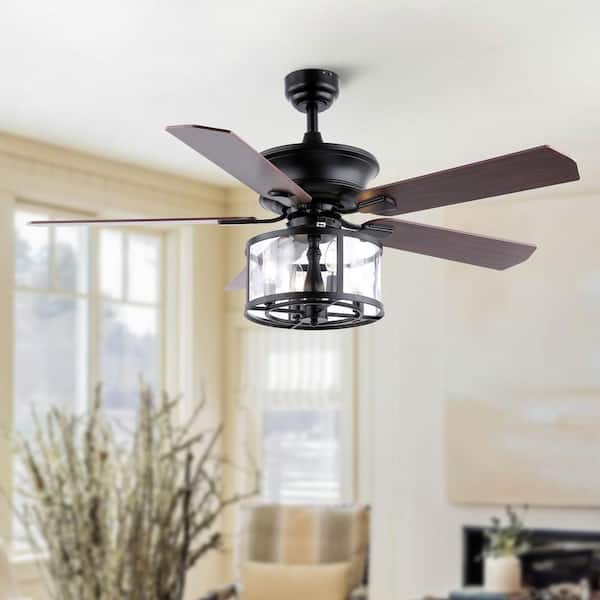 JONATHAN Y Braxton 52 in. 4-Light Black Farmhouse Industrial
