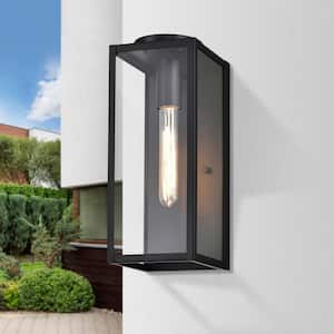 13 in. Matte Black 1-Light Outdoor Wall Cage Lantern Sconce for Patio with Clear Glass Shade