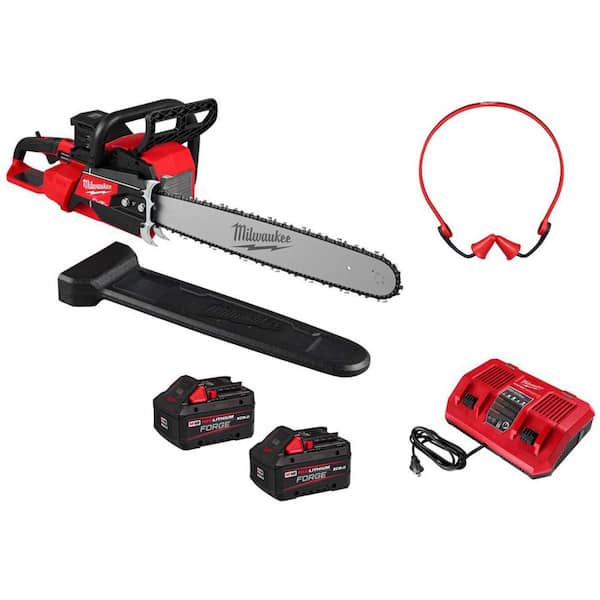 M18 FUEL 18V Brushless Cordless 20 in. Dual Battery Chainsaw Kit w/ (2) 8.0 Ah FORGE Batteries, Banded Earplugs, Charger