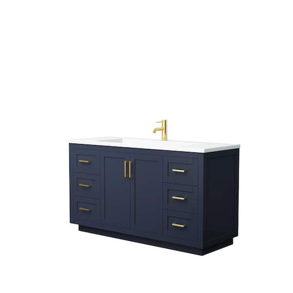 Wyndham Collection Miranda 60 in. W Single Bath Vanity in Dark Blue with Solid Surface Vanity Top in White with White Basin