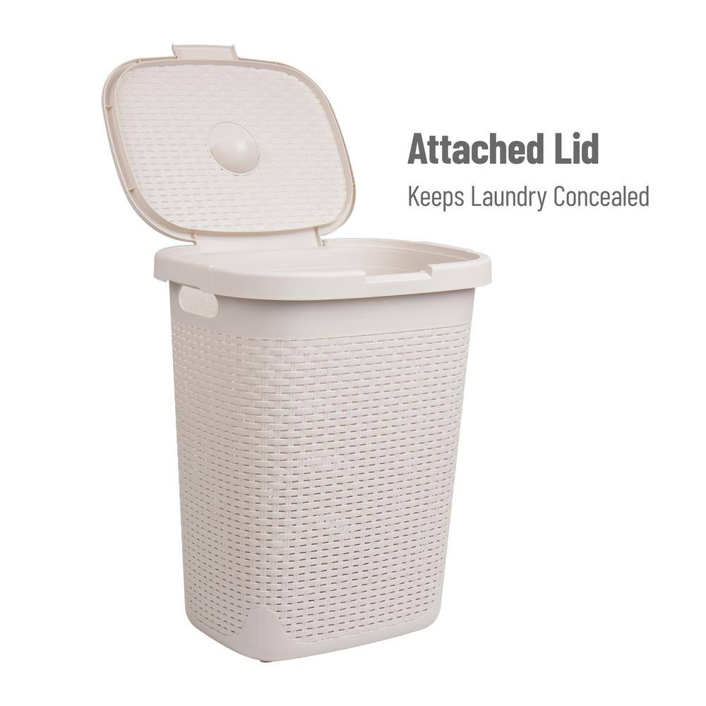 Ivory Rectangular Wicker Collapsible Hamper with Lid