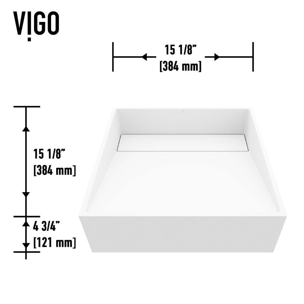 Matte White Square Stone Above-Counter Vessel Sink