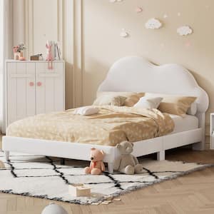 Beige Wood Frame Full Size Soft Velvet Upholstered Platform Bed with Cloud-Shape Headboard