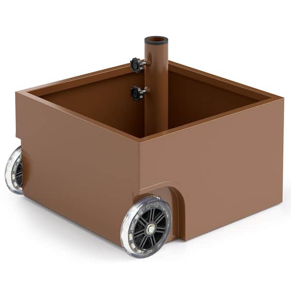 Steel Patio Umbrella Base with Wheels Outdoor Planter in Coffee