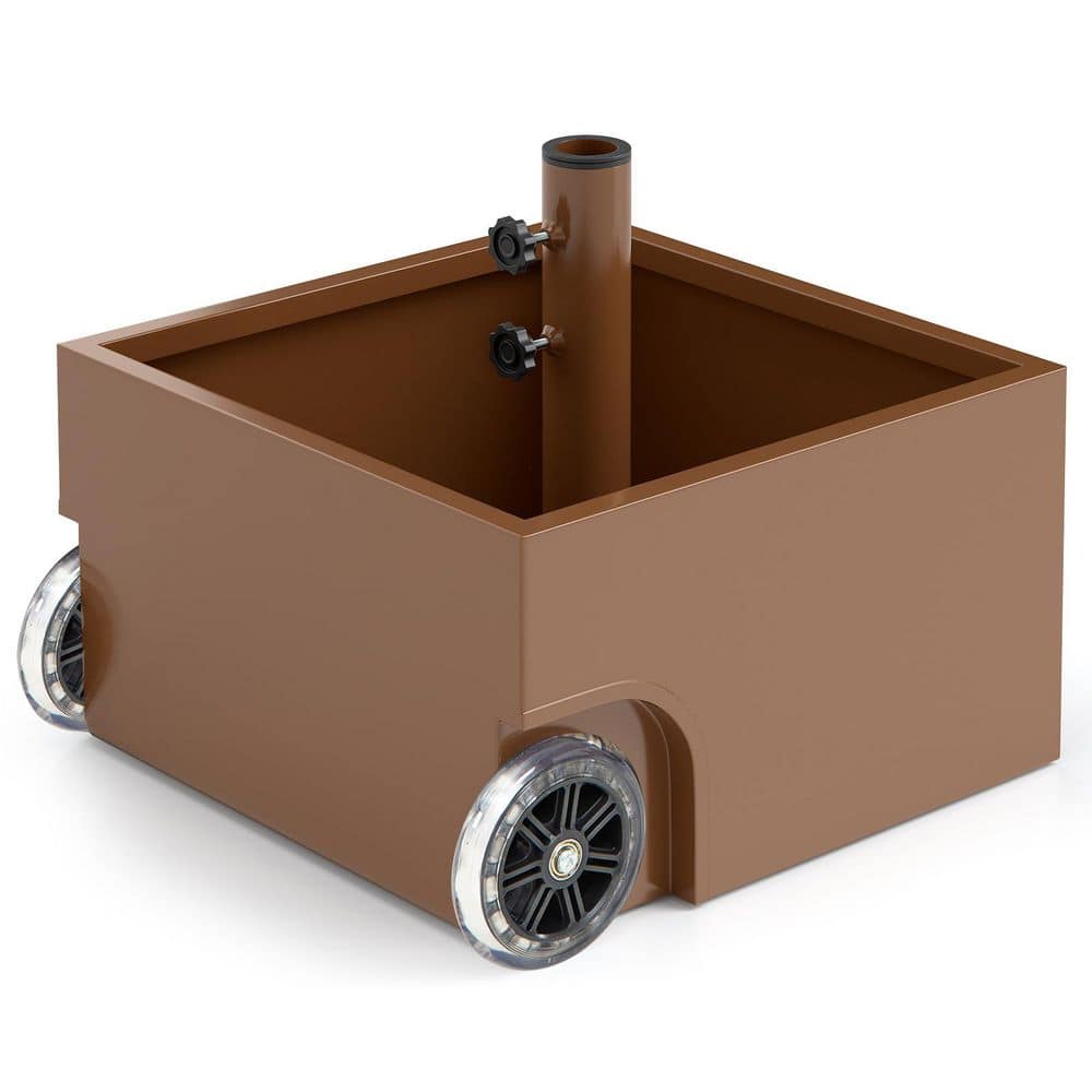Steel Patio Umbrella Base with Wheels Outdoor Planter in Coffee