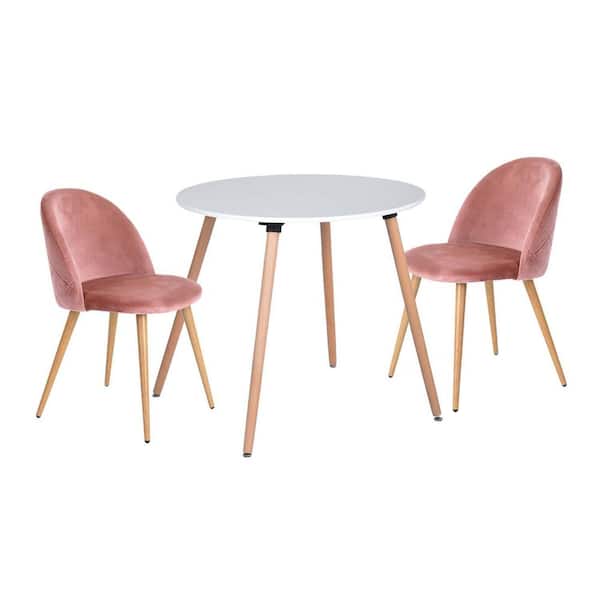 Homy Casa Rookie White Table Rose Upholstered Chairs 3-piece Dining Set