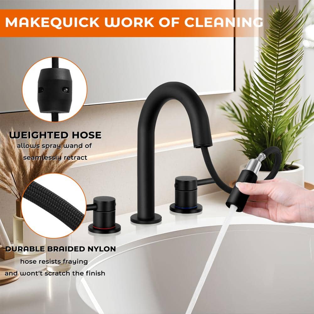 Matte Black Stainless Steel 8-Inch Widespread Bathroom Faucet