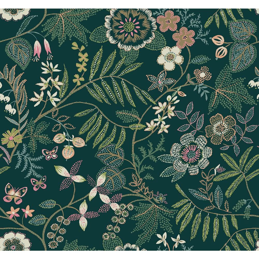 Marilyn Green Floral Non-Woven Washable Wallpaper