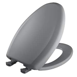 Soft Close Elongated Plastic Closed Front Toilet Seat in Country Grey Removes for Easy Cleaning and Never Loosens