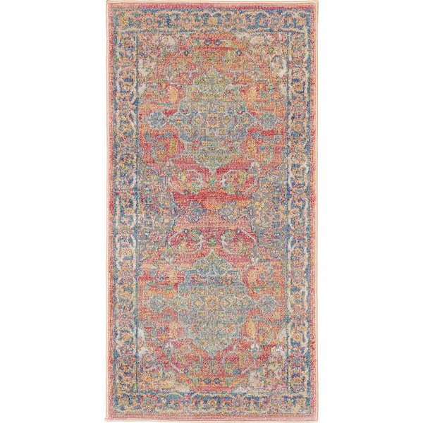 Nourison Global Vintage Multicolor doormat 2 ft. x 4 ft. Persian Vintage Kitchen Area Rug