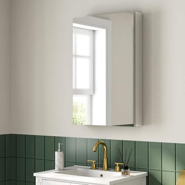 Eoviamne 20 in. W x 30 in. H Rectangular Aluminum Recessed/Surface Mount Medicine Cabinet with Mirror, Soft Close, Left Open