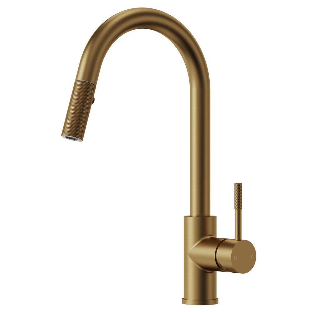Single-Handle Pull-Down Sprayer Kitchen Faucet with Spout Swivel 15.7 in. H in Brushed Gold price history on PriceWatchPro