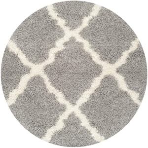 Dallas Shag Gray/Ivory 6 ft. x 6 ft. Round Diamond Trellis Geometric Area Rug