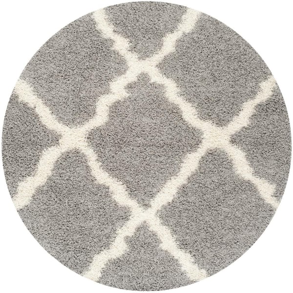 SAFAVIEH Dallas Shag Gray Ivory Ft X Ft Round Diamond Trellis Geometric Area Rug SGD G