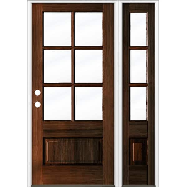 Krosswood Doors 50 in. x 80 in. Farmhouse 3/4 Lite Clear Glass Red Mahogany Stain Right-Hand/Inswing Hemlock Prehung Front Door w/ RSL