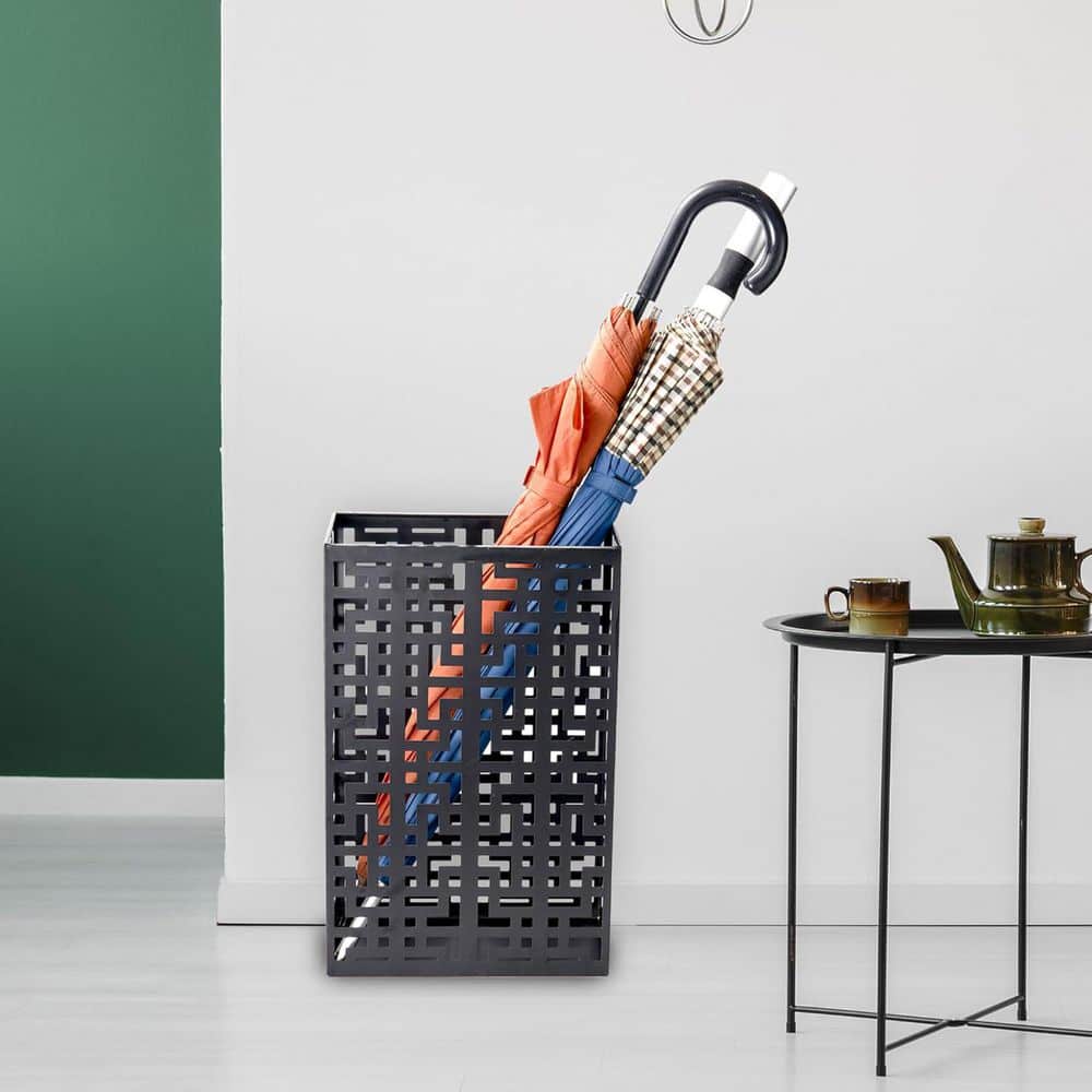 Hollow Series Black Metal Umbrella Stand with Freestanding Storage Rack ...