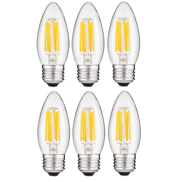 Sunlite 60-Watt Equivalent B11 Dimmable Clear Filament Chandelier LED Light Bulb in Warm White, 2700K (6-Pack)