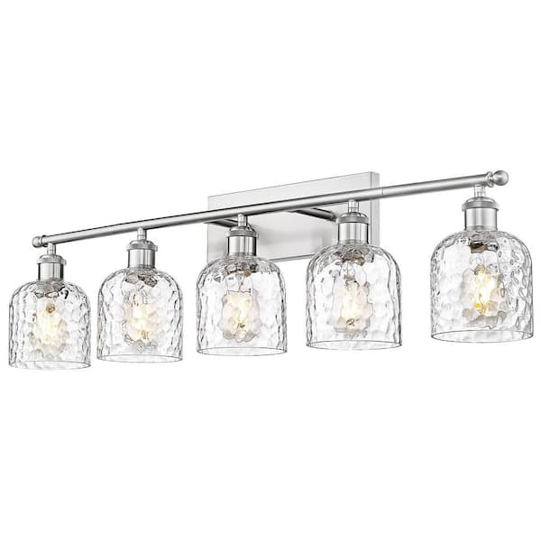 35 in. 5-Light Brushed Nickel Vanity Light with Hammered Glass Shade