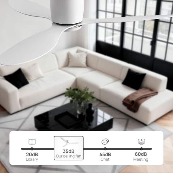 52 in. Smart Low Profile White Indoor Ceiling Fan with 3-Blades LED Light Remote and Wall Control
