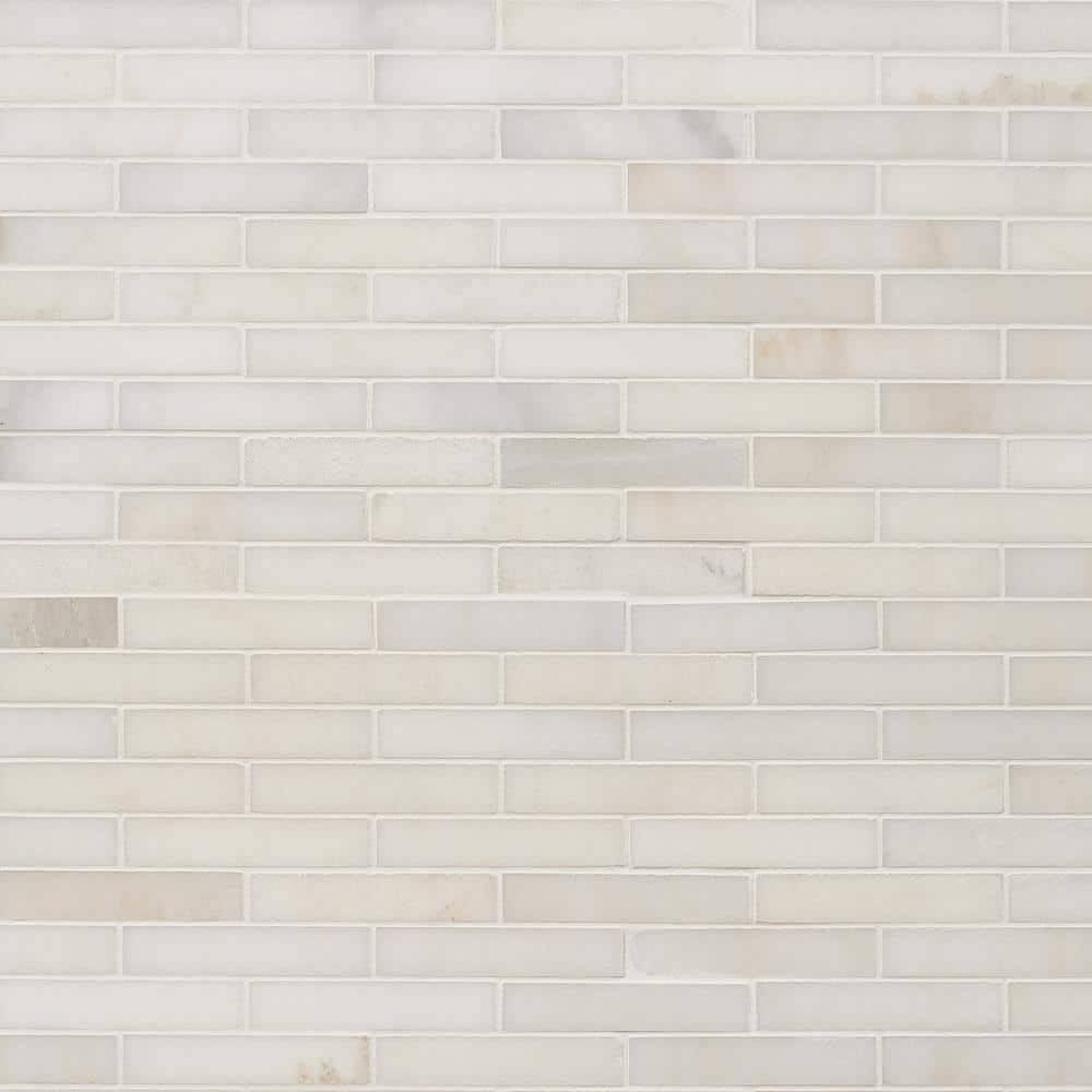 Ivy Hill Tile White Jade 4 in. x 0.39 in. Brick Joint Polished Marble ...