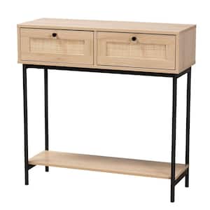Sherwin 31.5 in. Light Brown and Black Rectangle Particle Board Console Table with 2 Drawers