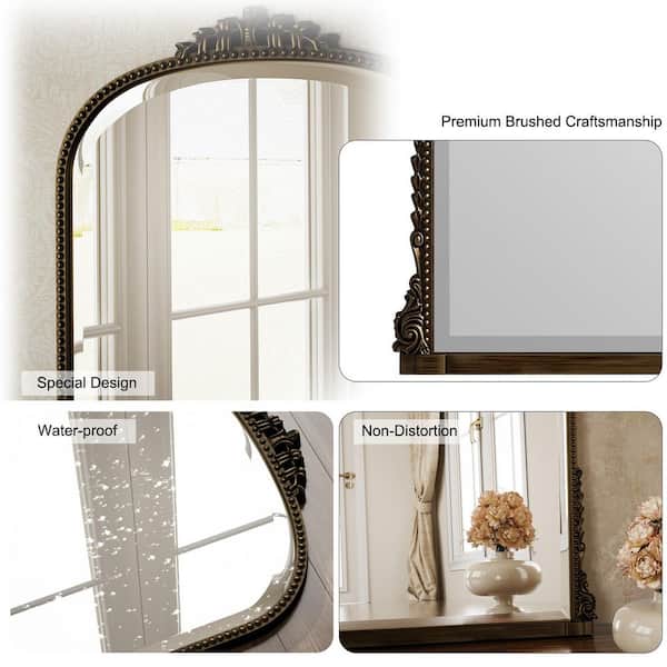 Antique Bronze 24 in. W x 32 in. H Arched Modern Polyurethane Framed with Decoration Antique Vanity Mirror Wall Mirror